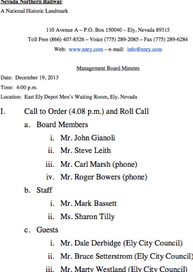 NNRR minutes of December meeting