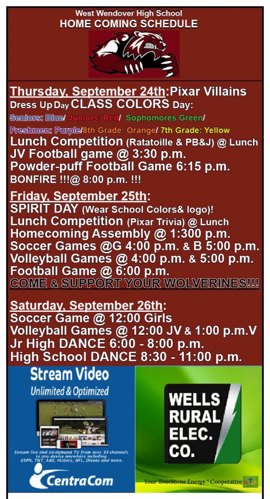 New Homecoming Schedule from Thursday3