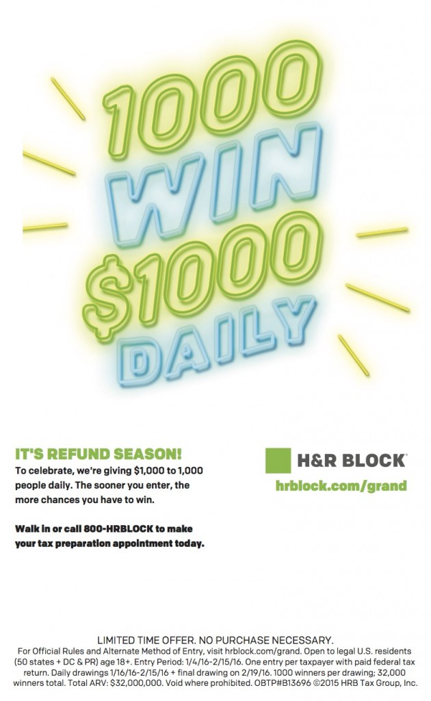 1000 Win $1000 HRBlock