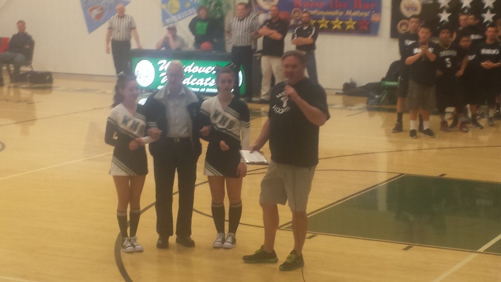 Dan Matthews “Wildcat Super Fan” Ist award with Wendover Utah Cheerleaders Photo Credit Karen Shepherd 