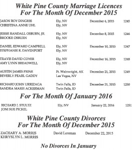 White Pine Marriages Div. Dec15 Jan16