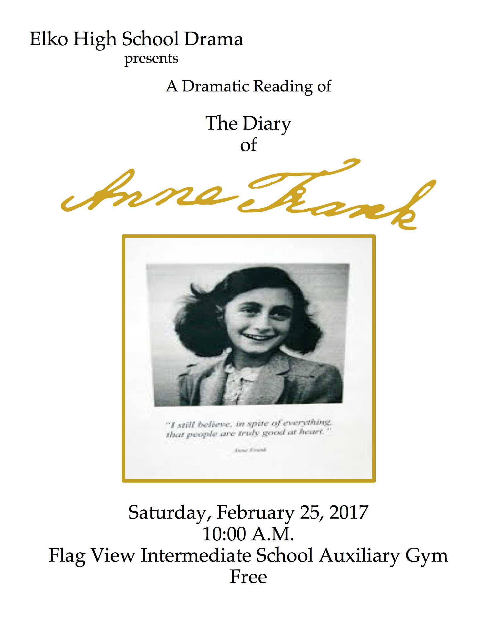 Elko High School Drama anne frank