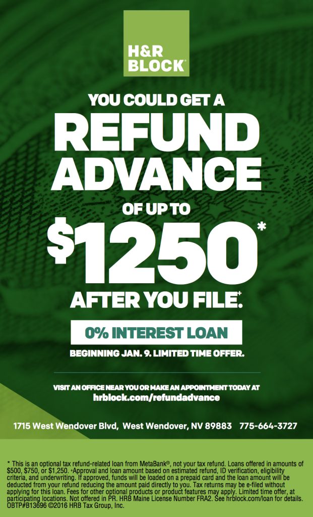 H&R Block 5 x 8.25 Refund Advance print ad